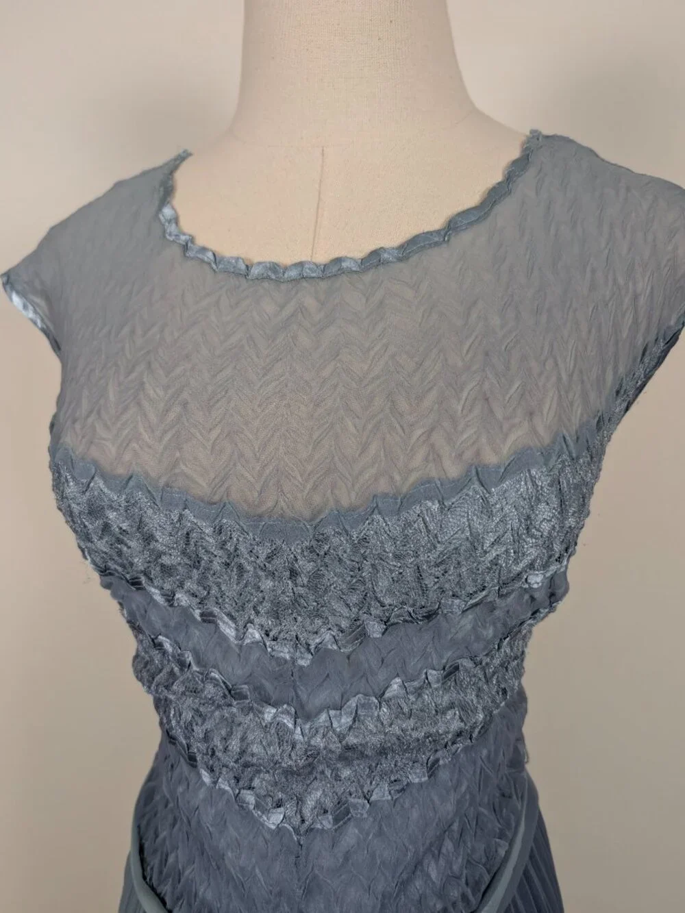 Komarov Asymmetrical Silk Midi Dress Size Large Pastel Blue Formal Sheer - Picture 12 of 16
